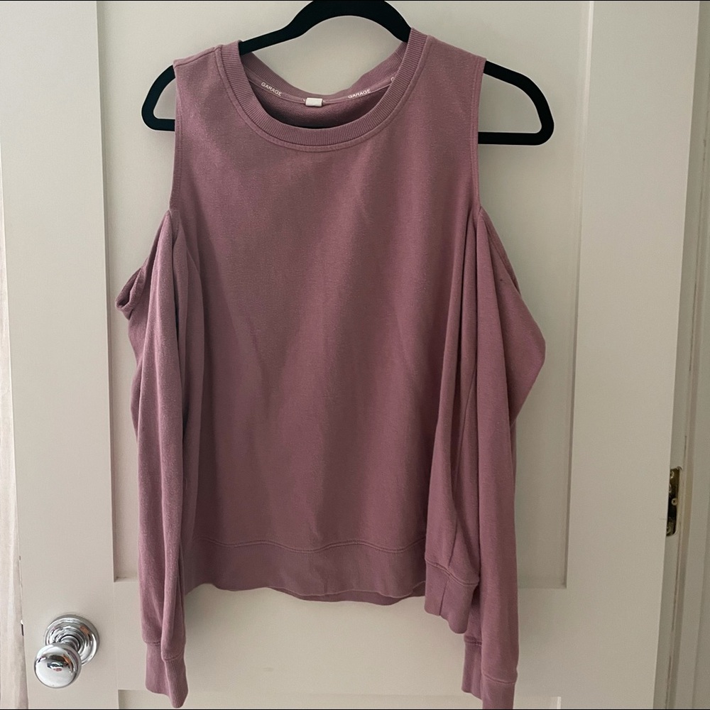 Purple garage shoulder cut out sweater